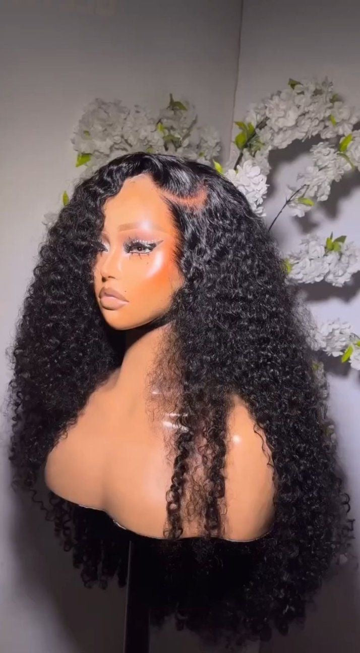 360 Full Lace Kinky Curly Wig Glueless HD Invisi Strap Drawstring Lace Frontal Wig