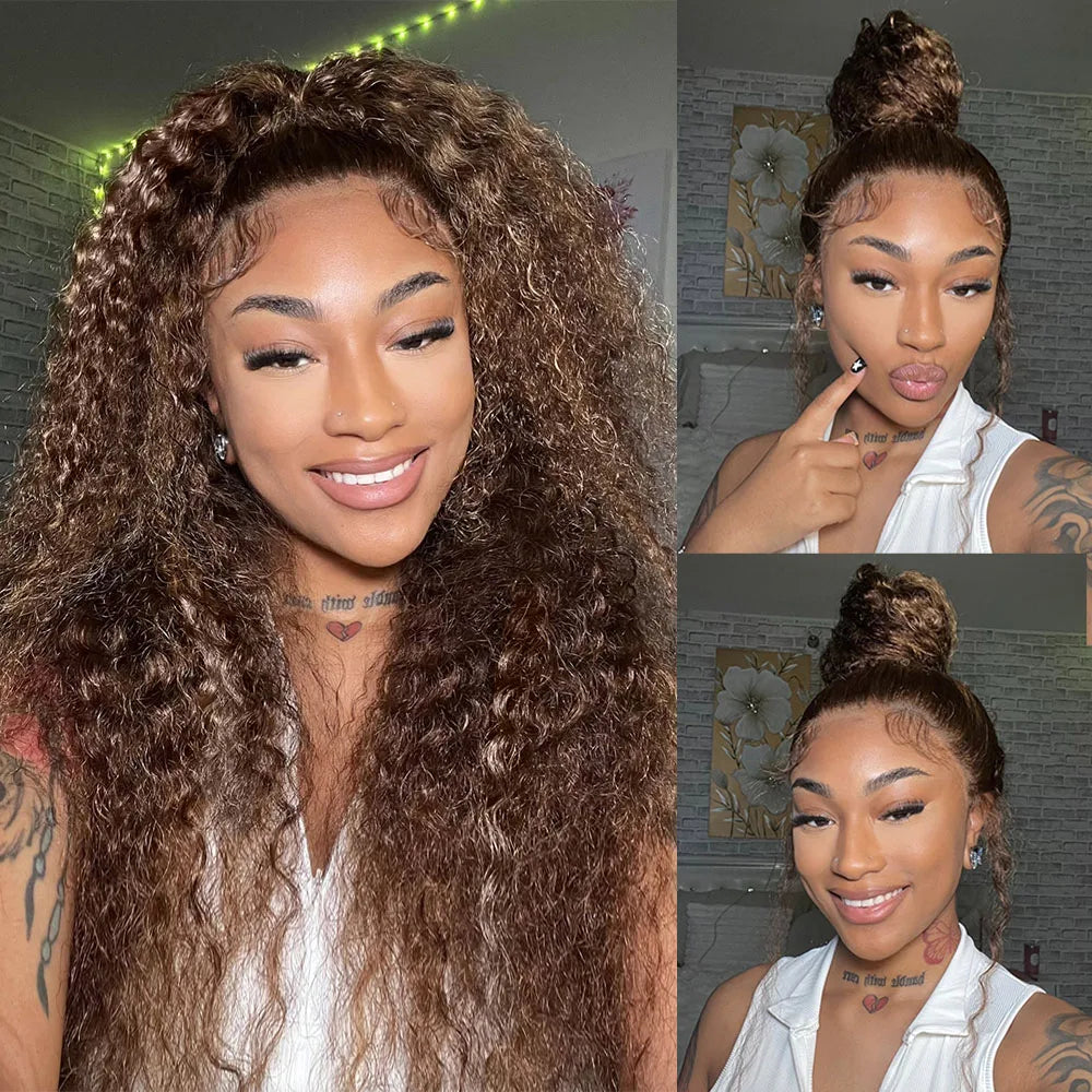 360 Full HD Lace Curly Glueless Chocolate Brown Lace Front Wig