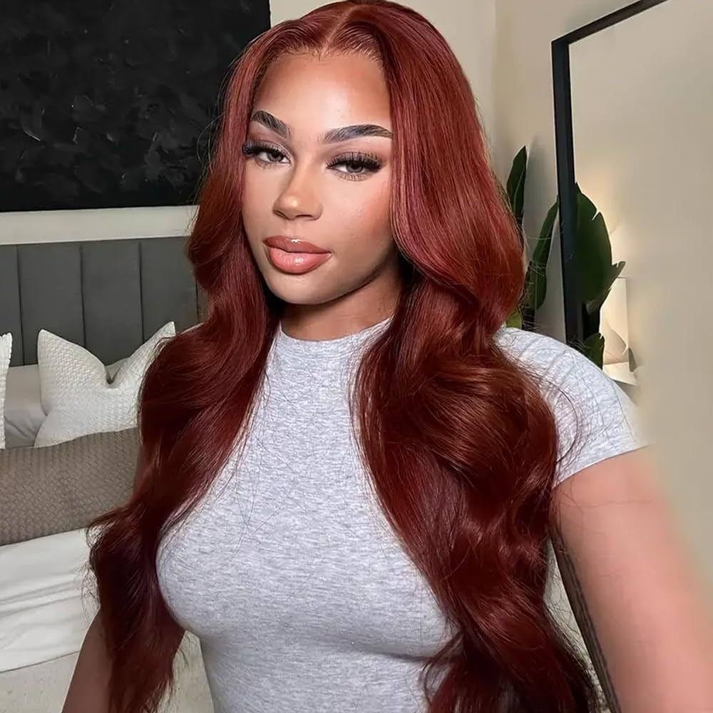 13x6, 13x4 HD Transparent Lace Reddish Brown Body Wave Lace Frontal Wig