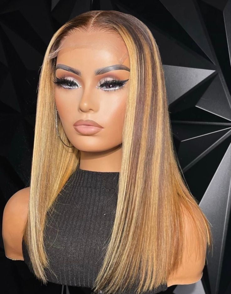 Honey Blonde #27 Color Straight 13x4 13x6 HD Transparent Pre Plucked  Lace Frontal Wig