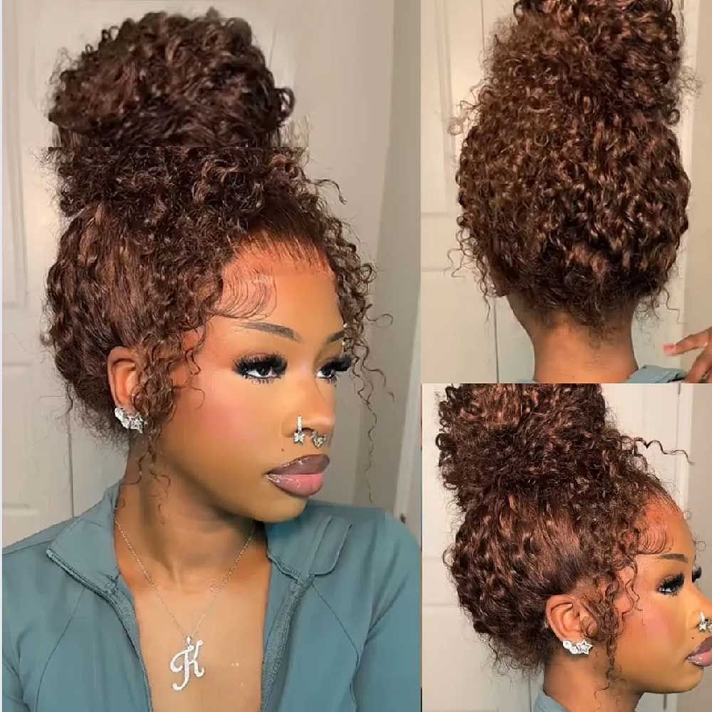 360 Full HD Lace Curly Glueless Chocolate Brown Lace Front Wig