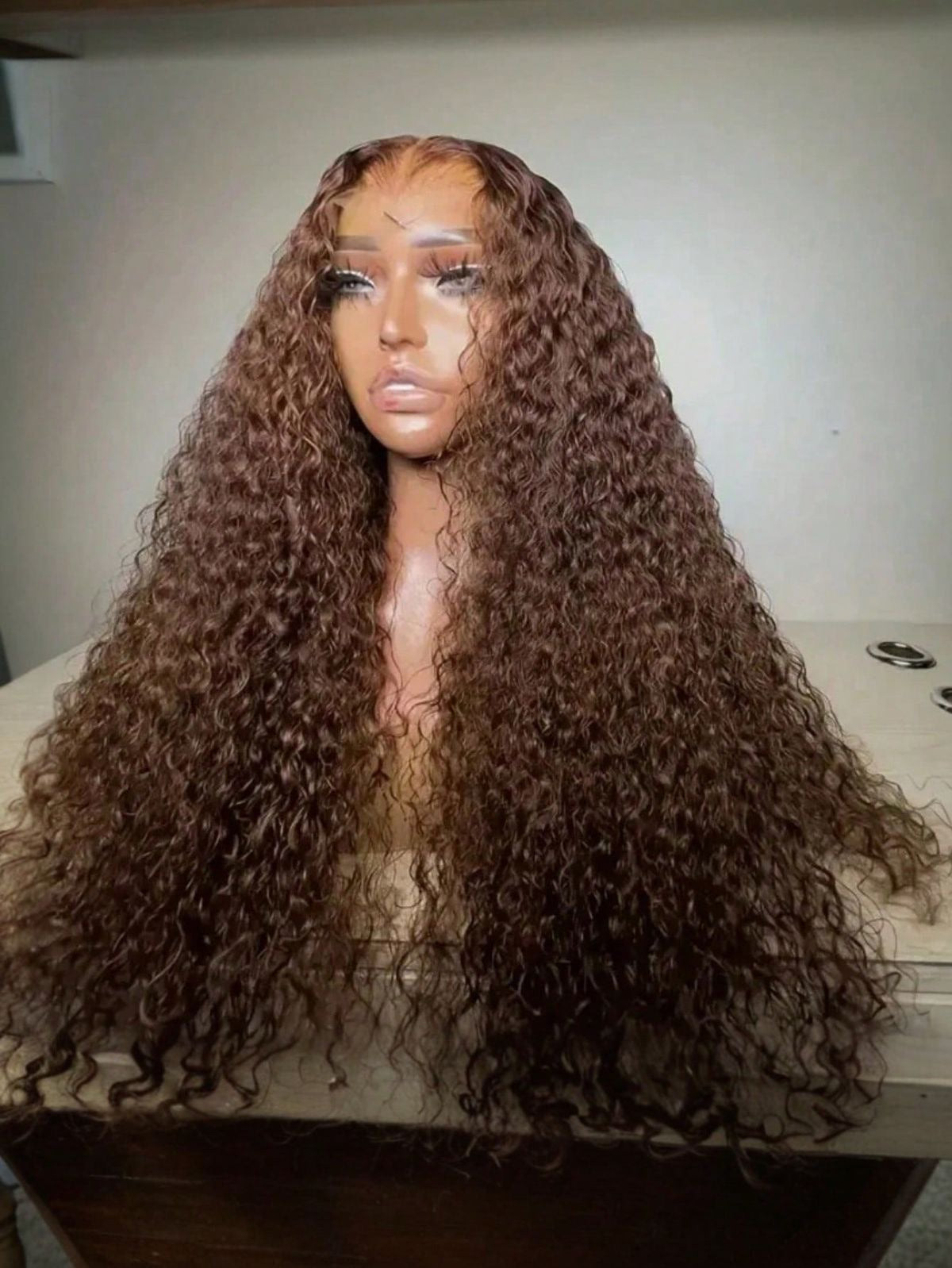 13X4 Chocolate Brown Curly Lace Front Pre Plucked Deep Wave Brazilian Wig