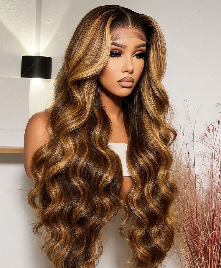 13x4 Hd Lace Deep Wave 4/27 Honey Blonde Ombre Colored Frontal Wig