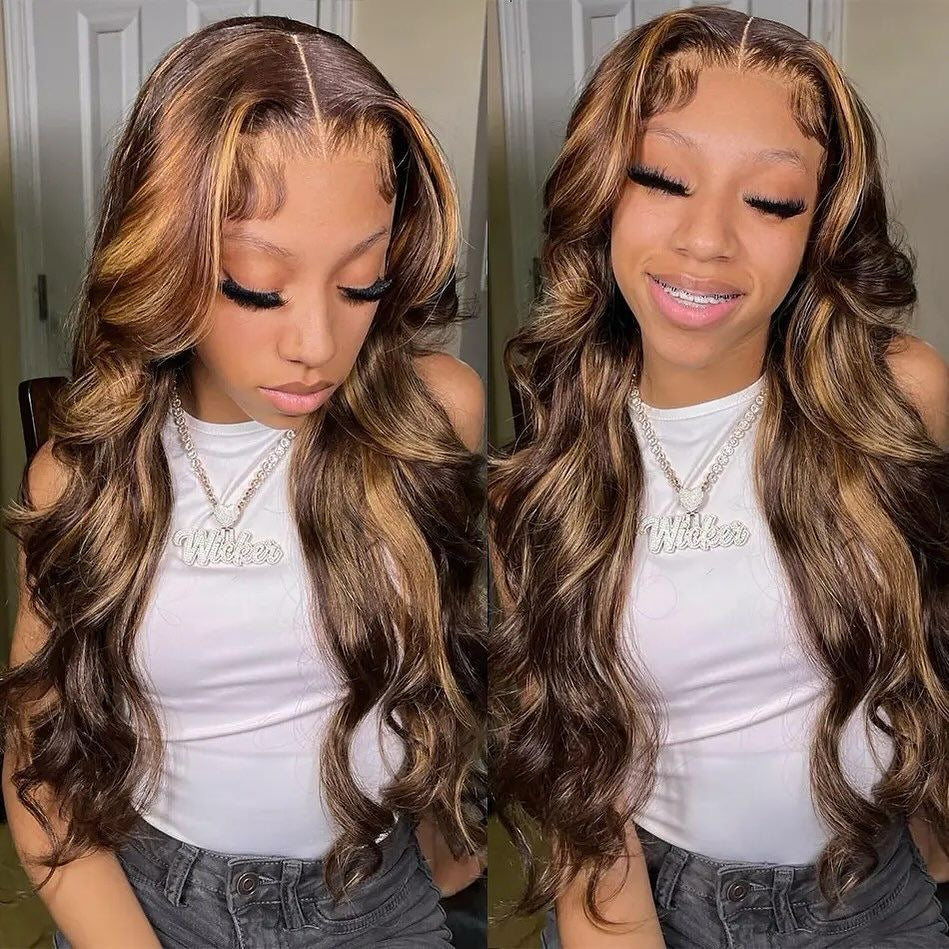 13x4 Hd Lace Deep Wave 4/27 Honey Blonde Ombre Colored Frontal Wig