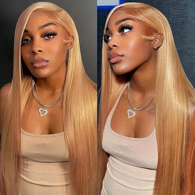Honey Blonde #27 Color Straight 13x4 13x6 HD Transparent Pre Plucked  Lace Frontal Wig