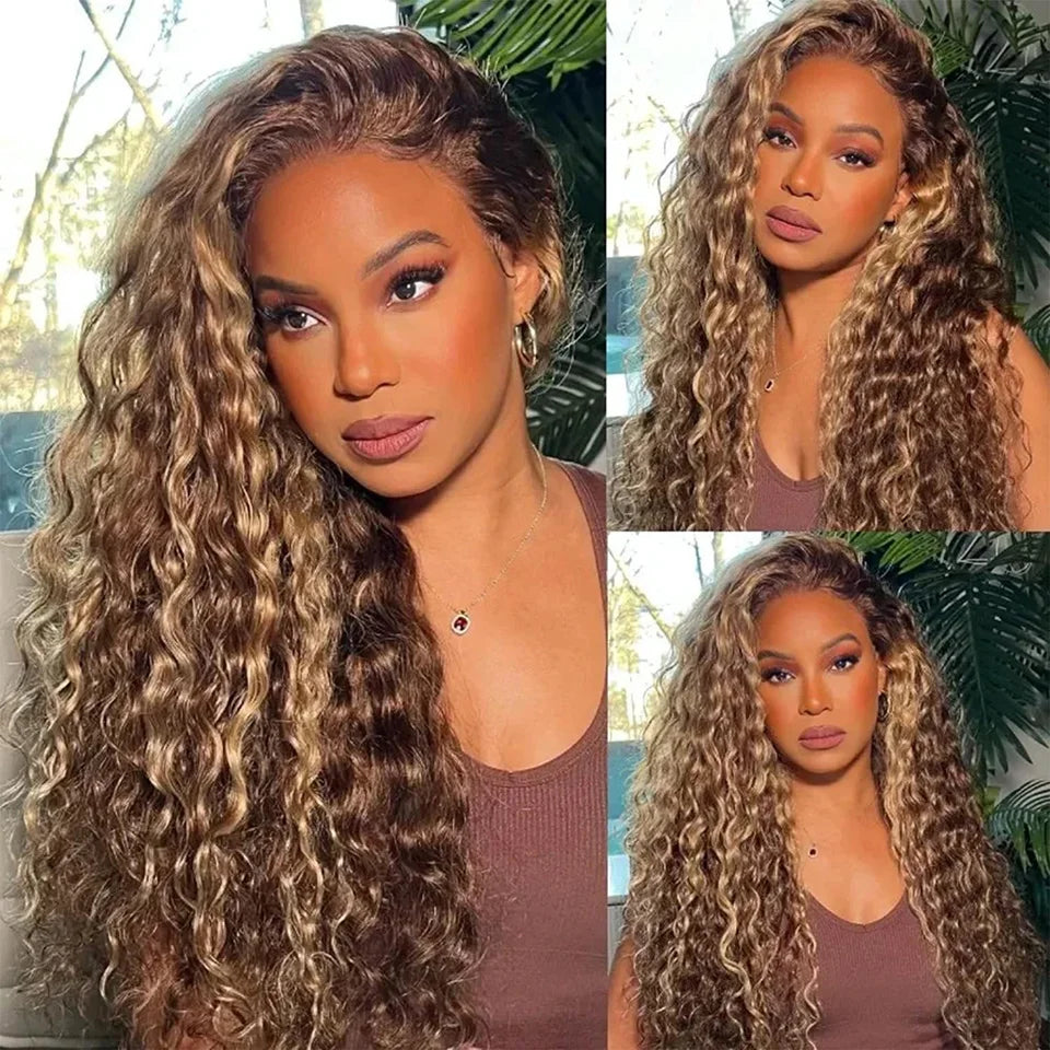 13x6 HD Lace Honey Blonde Highlight Curly Lace Front Wig